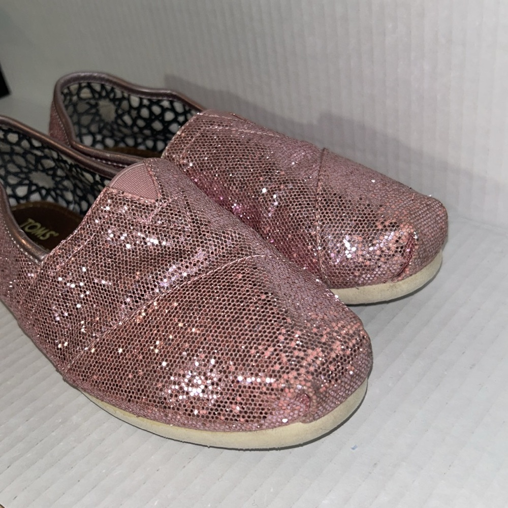 TOMS Pink Glitter Classic Canvas Slip On Shoes Size 7.5 - Picture 3 of 7
